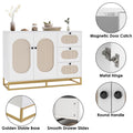 Homfa 3 Drawers Accent Storage Cabinet, 34.2"h Gold Buffet Sideboard with Rattan Doors for Living Room, White