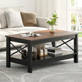 Moasis Farmhouse Coffee Table with Storage 2 - Tier Center Table for Living Room Grey Wash Top+White