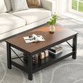 Moasis Farmhouse Coffee Table with Storage 2 - Tier Center Table for Living Room Grey Wash Top+White